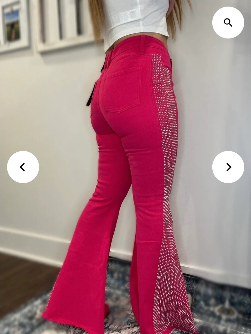 NEW!!! Lucky & Blessed Hot Pink Rhinestone Side-Stripe Flared Pants, NWT - Picture 5 of 7